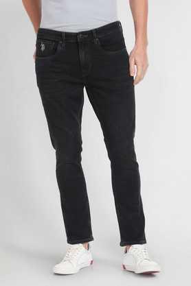 light wash cotton tapered fit men's jeans - black