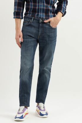 light wash cotton tapered fit men's jeans - blue