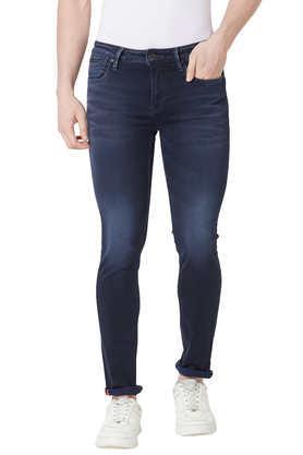light wash cotton tapered fit men's jeans - navy