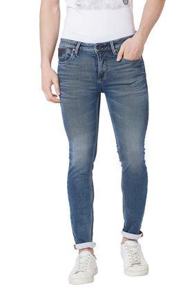 light wash polyester skinny fit men's jeans - blue