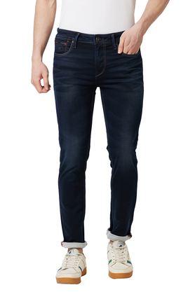 light wash polyester slim fit men's jeans - blue