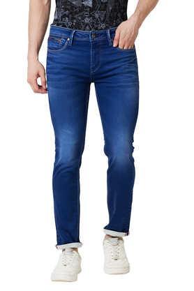 light wash polyester slim fit men's jeans - blue