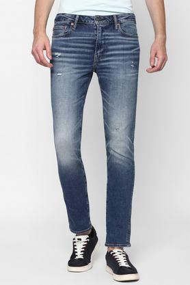 light wash polyester slim fit men's jeans - indigo