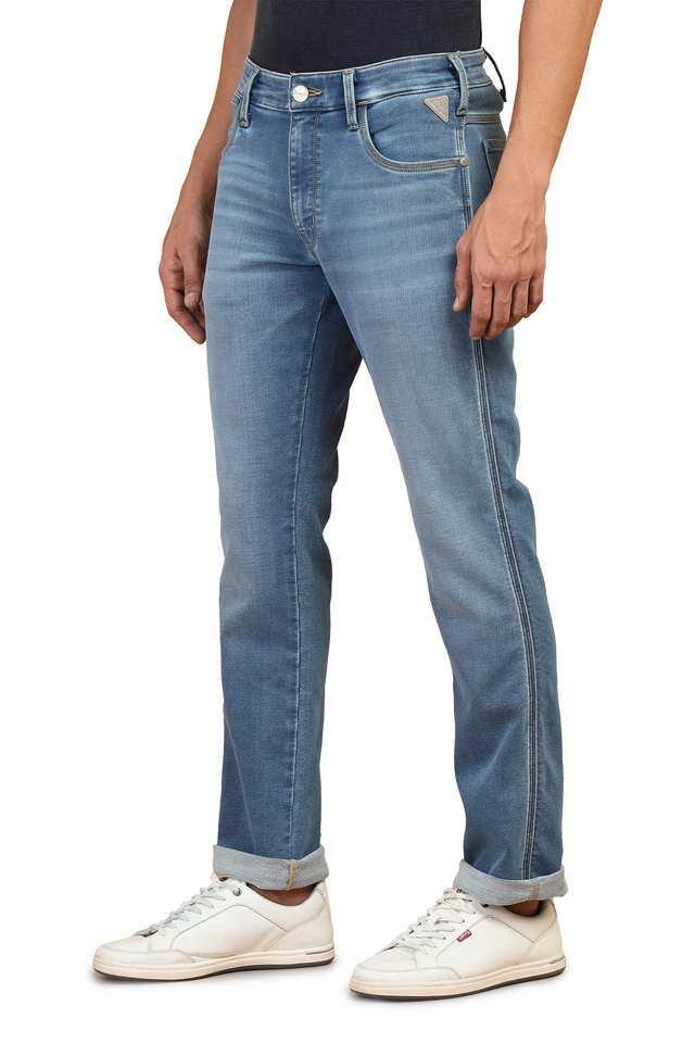 light wash polyester straight fit mens jeans