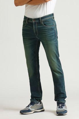 light wash polyester tapered fit men's jeans - green