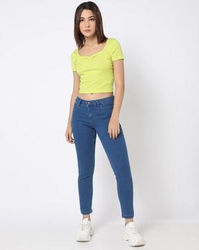 light-wash skinny fit jeans