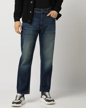light-wash straight fit jeans