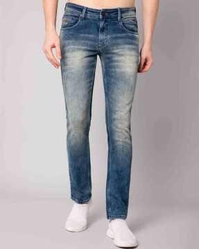light-washed straight jeans