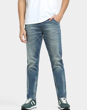 light-washed straight jeans