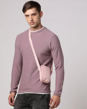 light-weight flat-knit sweater with contrast peep out