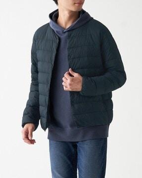 light weight pocketable collarless down jacket