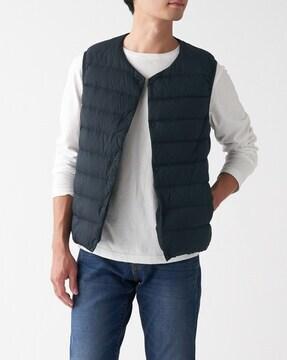 light weight pocketable collarless down vest