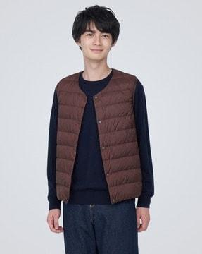 light weight pocketable collarless down vest