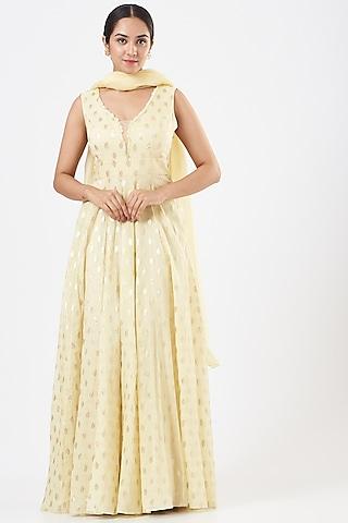 light yellow chanderi anarkali set