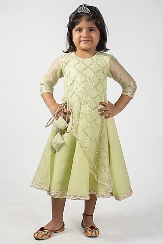 light yellow chanderi sequins embroidered dress for girls