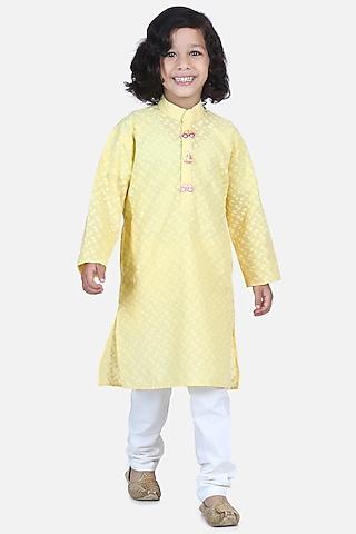 light yellow chikankari kurta set for boys