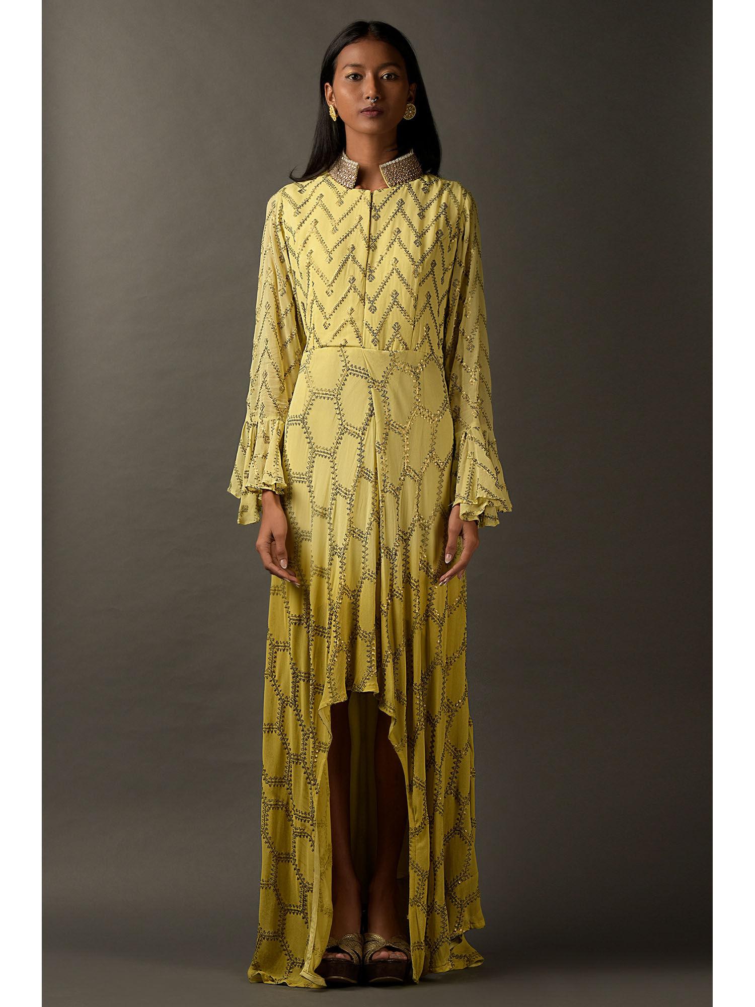 light yellow embroidered dress