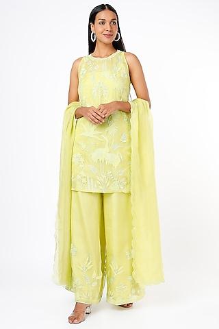 light yellow embroidered kurta set
