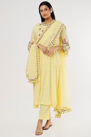 light yellow embroidered kurta set