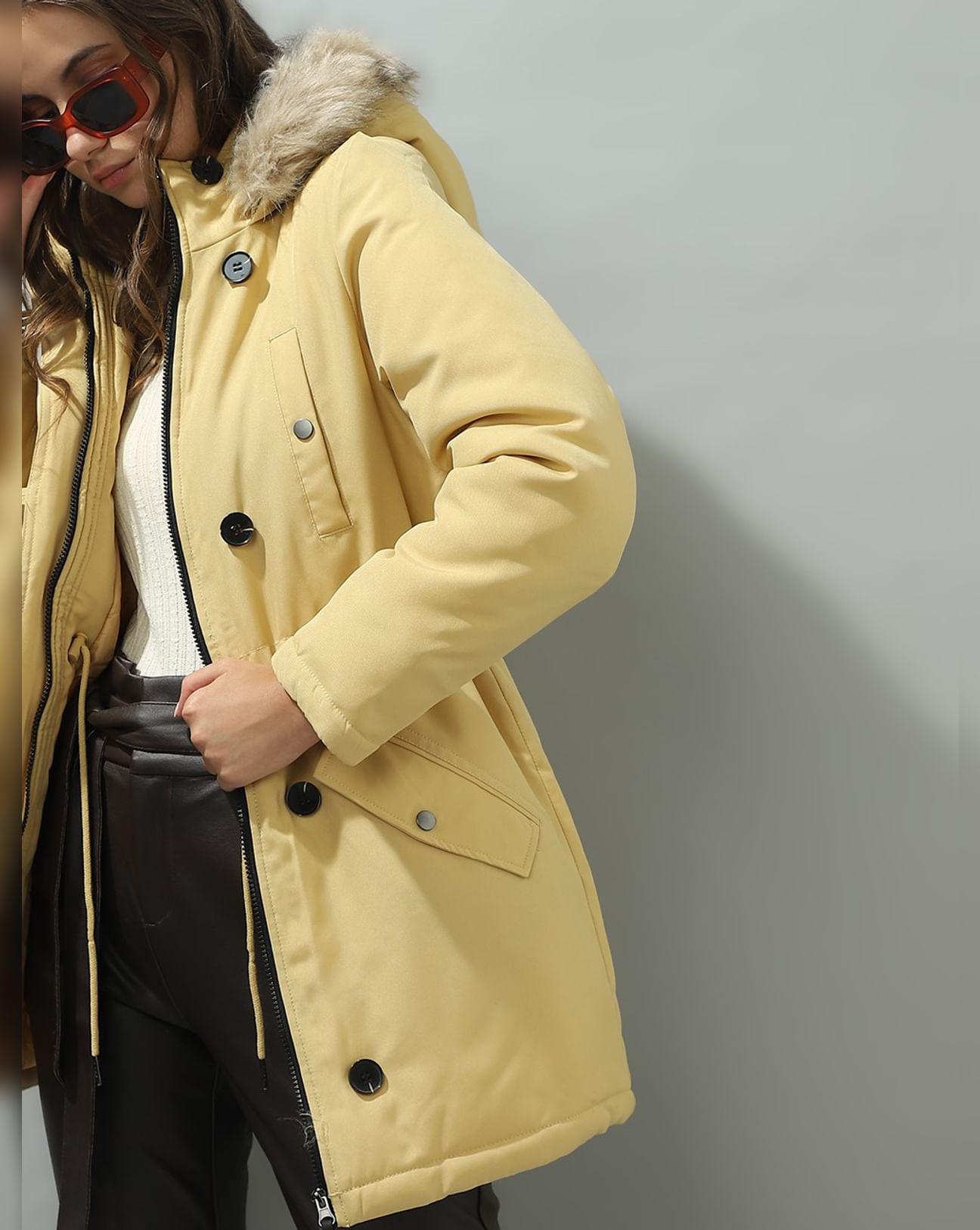 light yellow faux fur parka jacket