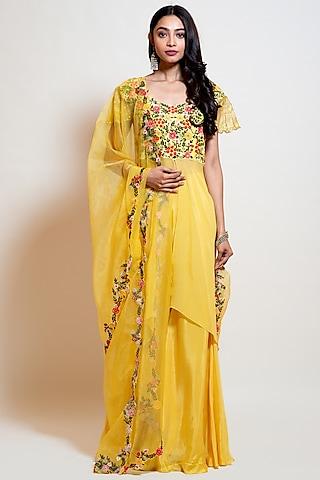 light yellow georgette embroidered kurta set