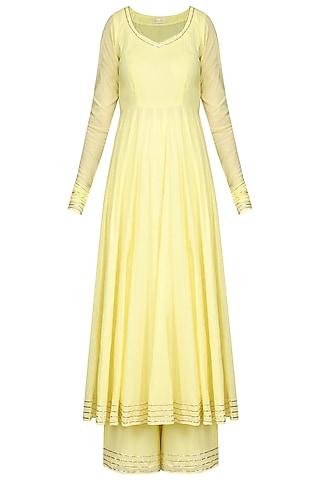 light yellow gota embroidered anarkali set