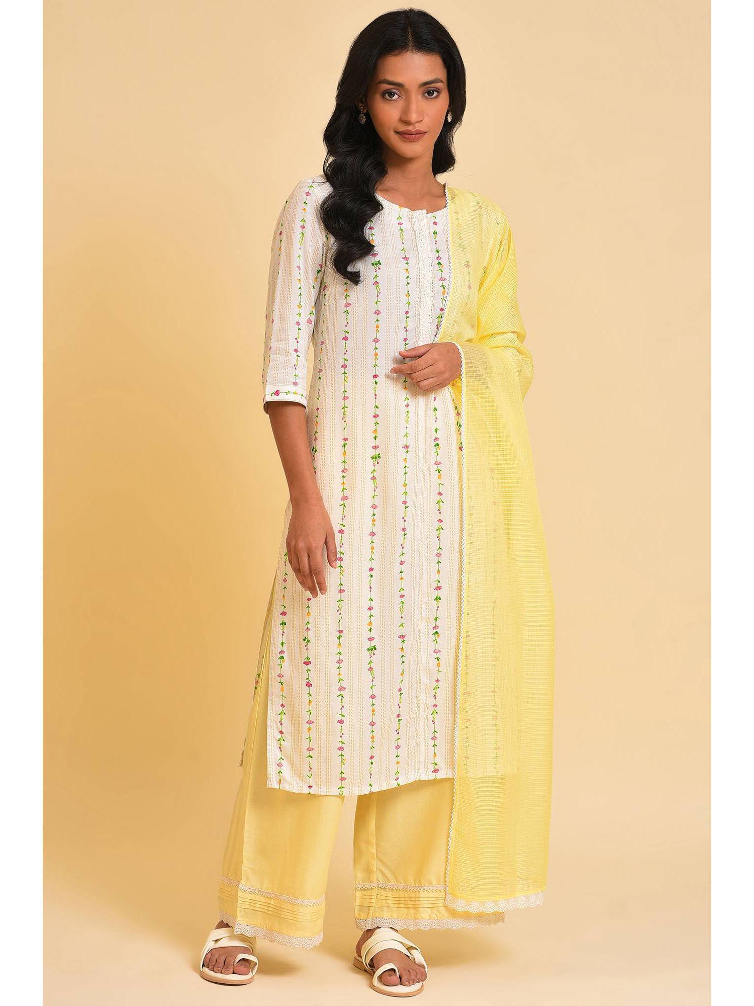 light yellow kota dupatta with lace