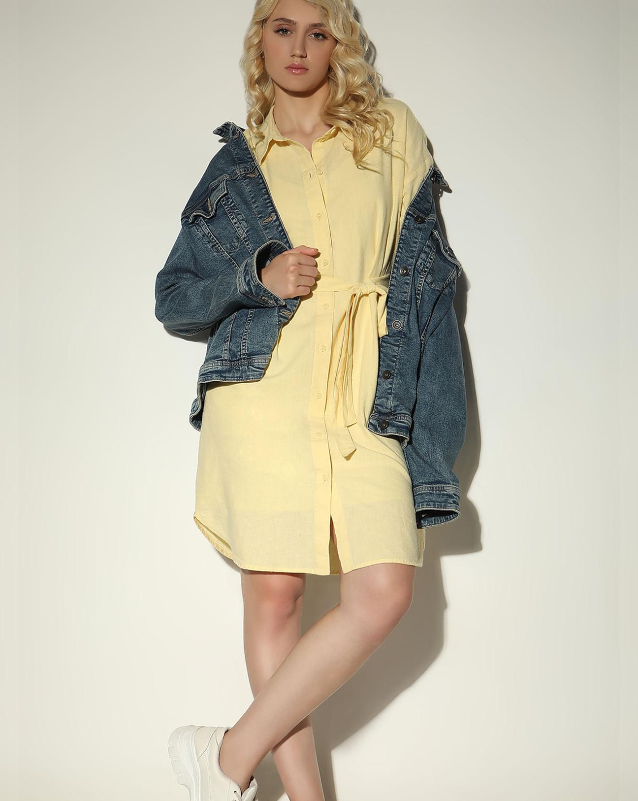 light yellow linen shirt dress