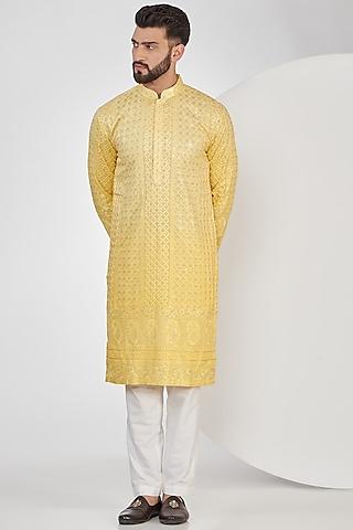 light yellow ombre georgette sequins work chikankari kurta set