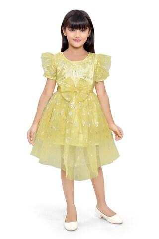 light yellow print knee length party girls regular fit dress