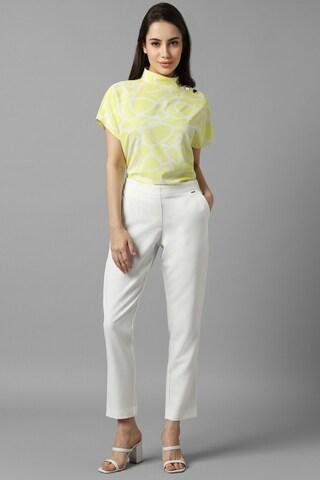 light yellow print polyester high neck women regular fit tops