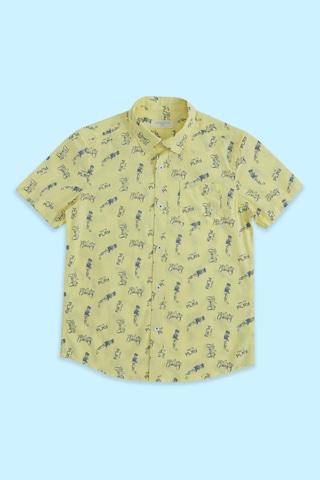 light yellow printed casual half sleeves regular collar boys regular fit shirt