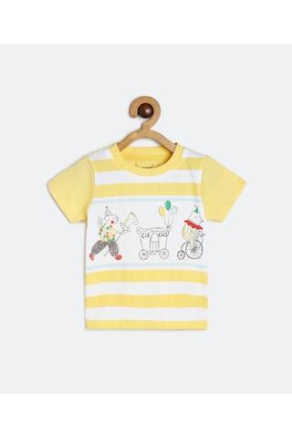 light yellow printed casual short sleeves crew neck boys regular fit t-shirt