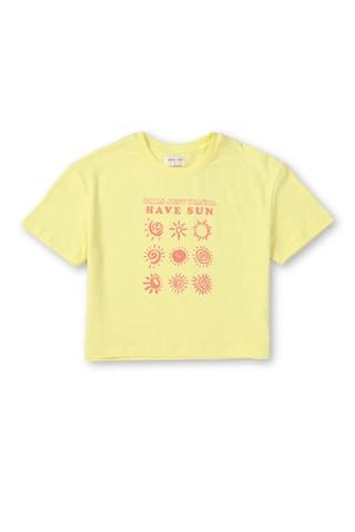 light yellow printed casual short sleeves round neck girls regular fit top