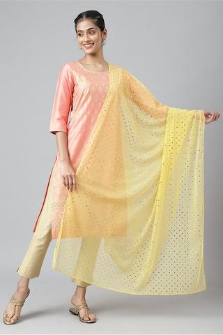 light yellow sequin detail polyester dupatta