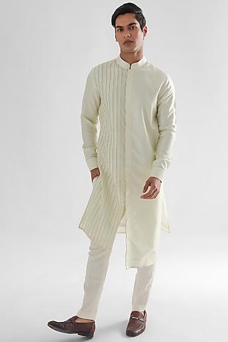 light yellow silk kurta set