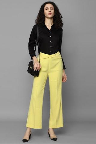 light yellow solid ankle-length business casual women regular fit trousers