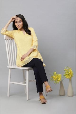 light yellow solid casual women regular fit kurta