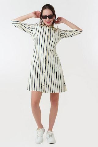 light yellow stripe knee length casual women regular fit dress