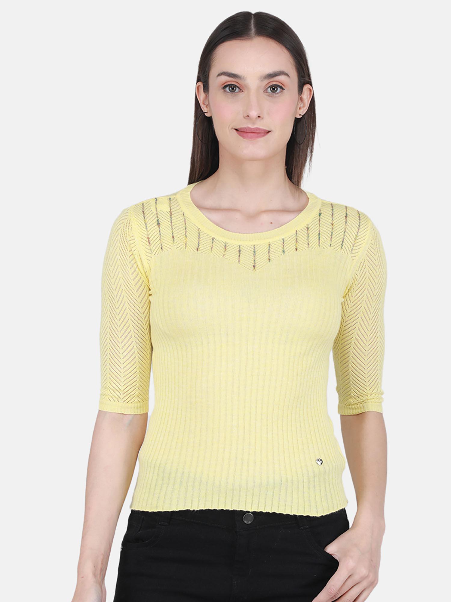 light yellow textured round neck top