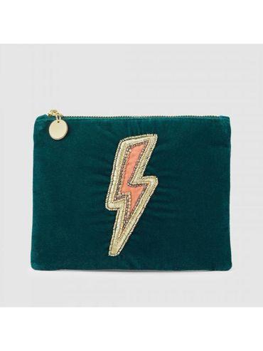 lightening bolt embroidered teal pouch