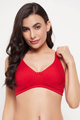 lightly padded non-wired full cup printed t-shirt bra in red - cotton rich - red