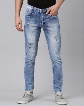 lightly washed demin slim jeans