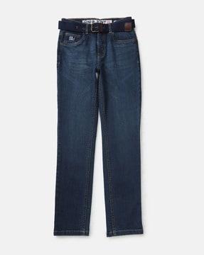 lightly washed jeans with belt