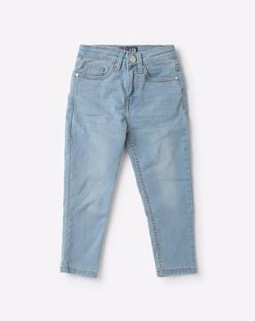 lightly washed jeans with button closure