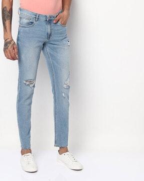 lightly washed low-rise slim fit jeans
