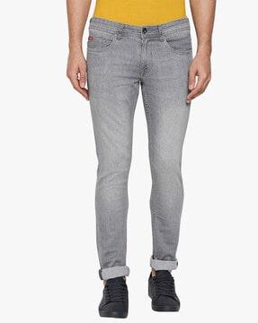lightly washed low-rise slim fit jeans