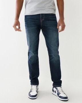 lightly washed mid-rise slim fit jeans