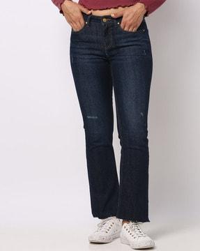 lightly washed ripped regular fit jeans