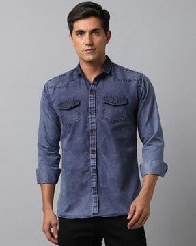 lightly washed shirt with flap pockets
